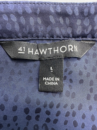 41 Hawthorn Womens L Navy Blue Dot Print Ruffle Blouse