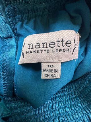 Nanette Lepore Teal Satin Pleated Midi Dress Size 10