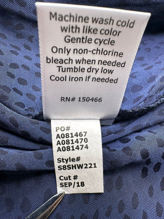 41 Hawthorn Womens L Navy Blue Dot Print Ruffle Blouse