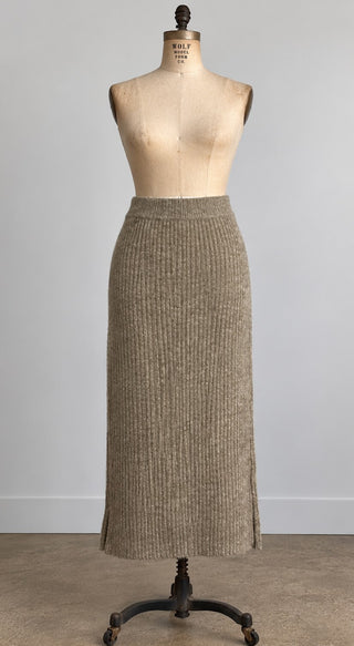 H&M Brown Ribbed Knit Midi Skirt Wool Blend Women XS