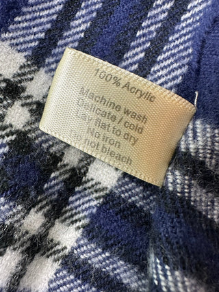 Liberty Classic Navy Blue Plaid Scarf with Fringed Ends