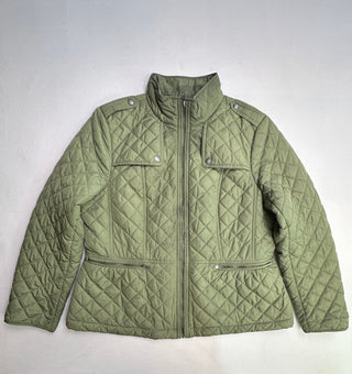 Talbots Olive Green Quilted Jacket Women's Zip Snap Pockets