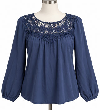 Simply Styled Navy Crochet Lace Blouse Women's L
