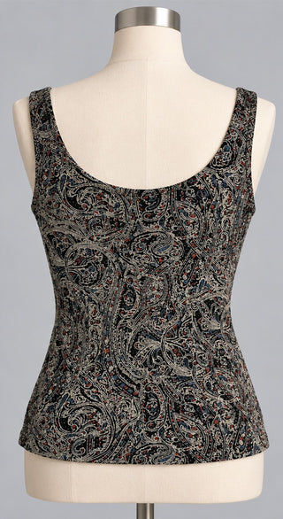 Alex Evenings Black Paisley Sleeveless Tank Top Women