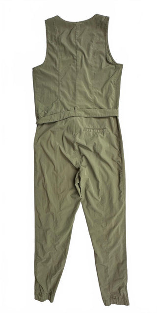 Womens Olive Green Utility Jumpsuit Sleeveless Tie Waist