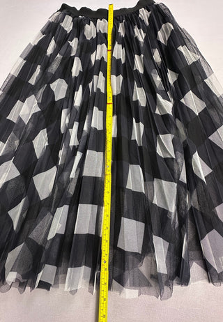 TABA Black White Geometric Tulle Mesh Maxi Skirt Size L