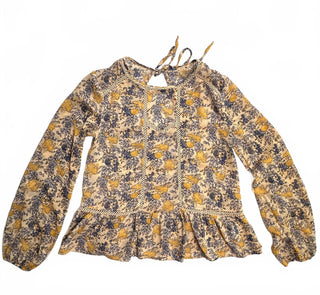 Women's Floral Boho Peplum Blouse Lace Trim Long Sleeve