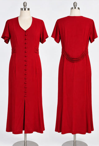 DJ & Co. Vintage Red Rayon Acetate Dress Size 16 with Button