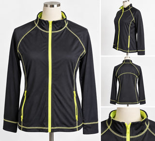 Peck & Peck Performance Black and Neon Yellow Zip-Up Jacket,