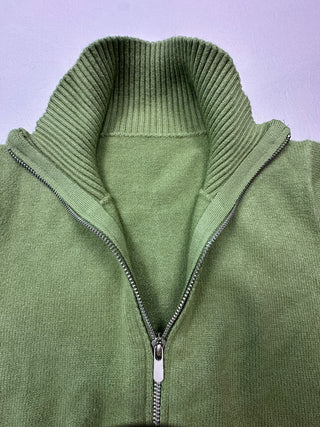 Yesfashion Green Full Zip Mock Neck Cardigan Sweater M NWT