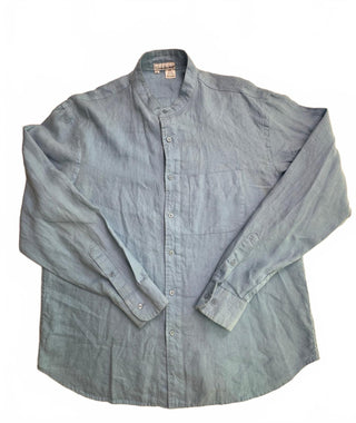 International Male Men's L Blue 100% Linen Mandarin Shirt