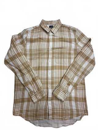 GAP Men's M Tall Tan Plaid Standard Fit Button Up Shirt