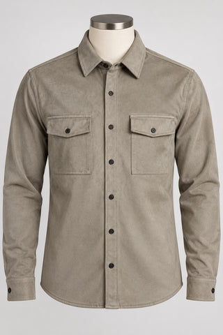 7Diamonds Men's Stretch Suede Shirt Jacket Large Beige Tan