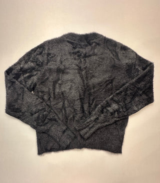 Yesfashion Black Fuzzy Heart Button Cardigan Women’s L