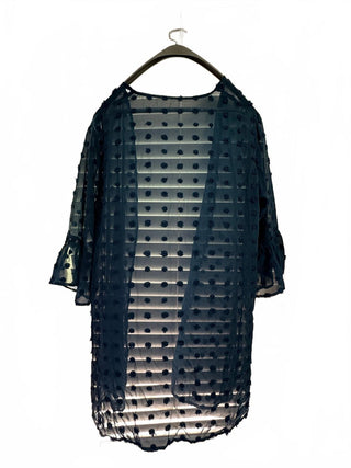 Blue Sheer Polka Dot Kimono with Ruffle Sleeves Size Large