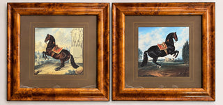 Set of 2 Framed Equestrian Horse Prints Burl Wood 26.5"