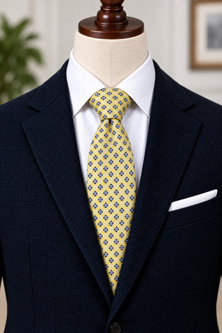 Silk Yellow and Blue Patterned Men's Tie