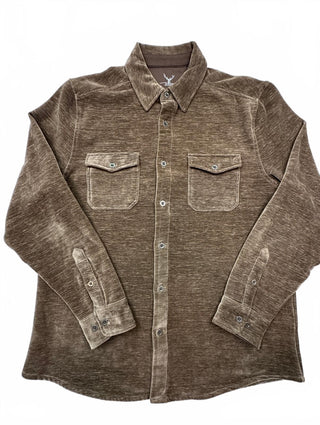 Nicoby Premium Mens Wear Brown Velour Button-Up Shirt Large