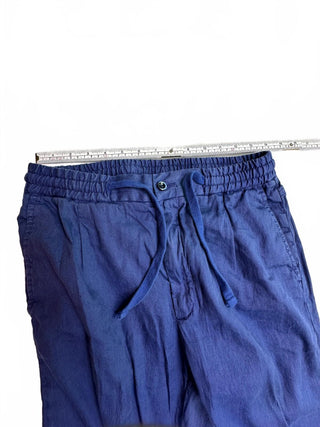 Zanella Draw Men's 32 Blue Linen Blend Drawstring Pants