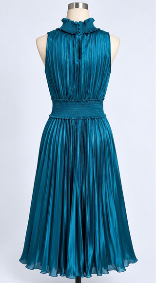 Nanette Lepore Teal Satin Pleated Midi Dress Size 10