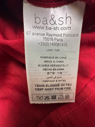 ba&sh Dame Blouse XS Red Print Metallic Ruffle Neck Top