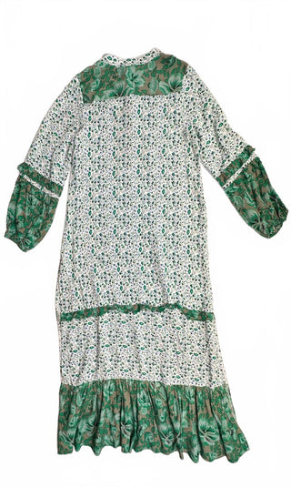 R Vivimos Womens S Green Floral Boho Puff Sleeve Maxi Dress