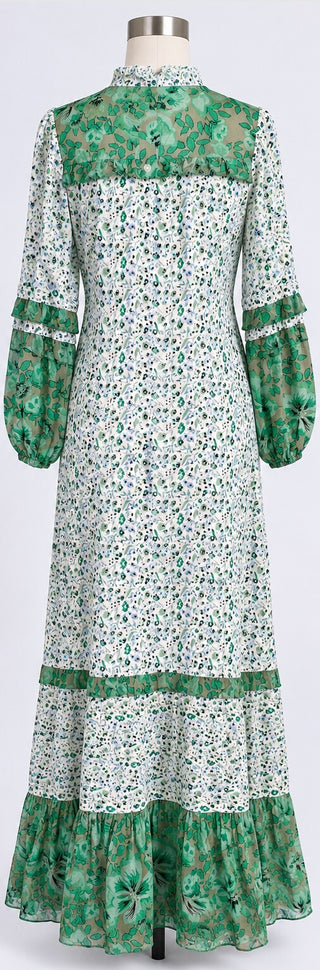 R Vivimos Womens S Green Floral Boho Puff Sleeve Maxi Dress