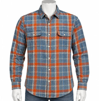 Lucky Brand Classic Fit True Indigo Men L Plaid Flannel Shrt