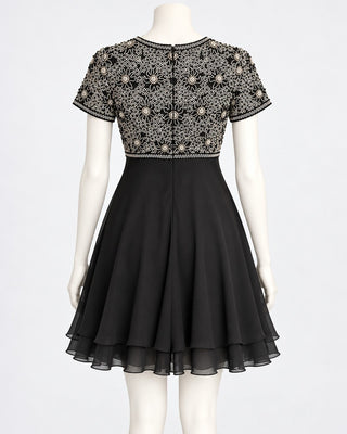 Laurence Kazar Black Beaded Floral Cocktail Dress