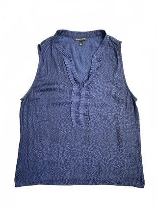 41 Hawthorn Womens L Navy Blue Dot Print Ruffle Blouse