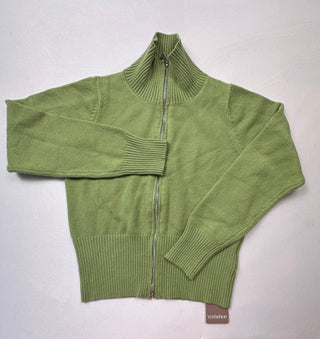 Yesfashion Green Full Zip Mock Neck Cardigan Sweater M NWT