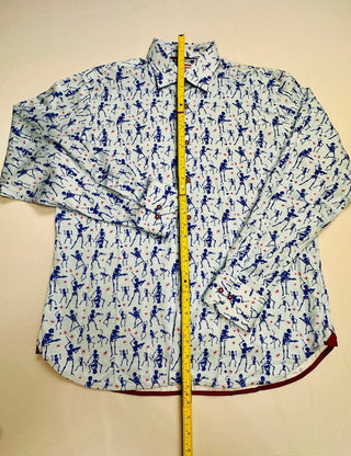 Misura Men's XL Skeleton Musician Button-Up Shirt Blue Red