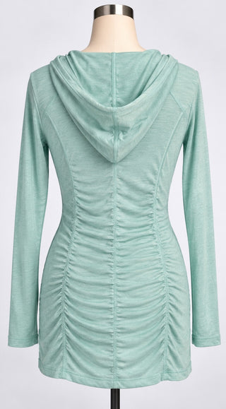 Marika Tek Womens M Mint Green Ruched Hooded Tunic Top