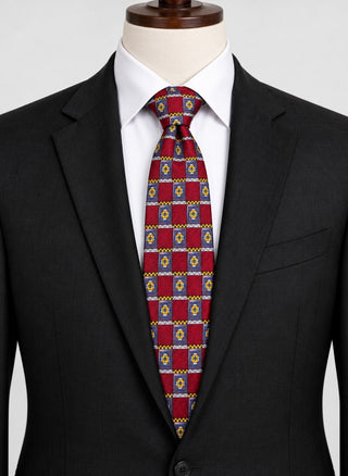 Cocktail Collection Silk Tie Red Geometric Square Pattern Classic Men’s Necktie