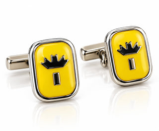 Vintage Yellow Enamel Crown Design Cufflinks with Silver T-T