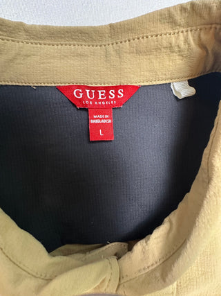 GUESS Men's L Tan Nylon Stretch Utility Shirt Overshirt