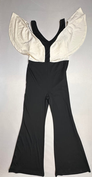 SHEIN Women's L Black White Ruffle Flare Jumpsuit