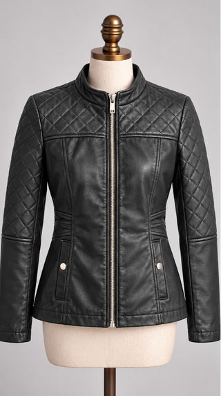 GUESS Black Faux Leather Quilted Moto Jacket Women’s M