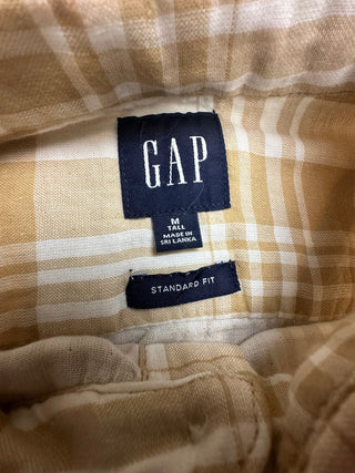 GAP Men's M Tall Tan Plaid Standard Fit Button Up Shirt