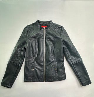 GUESS Black Faux Leather Quilted Moto Jacket Women’s M