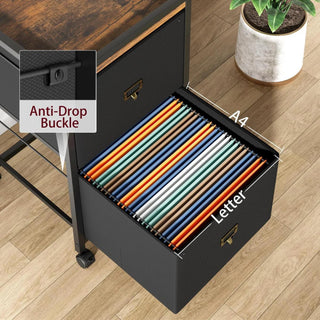 2-Drawer Mobile File Cabinet with Lockable Wheels and Anti-Drop Buckle