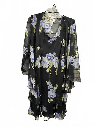J.B.S. Ltd. Women's Black Floral Sheer Layered Midi Dress
