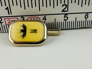Vintage Yellow Enamel Crown Design Cufflinks with Silver T-T
