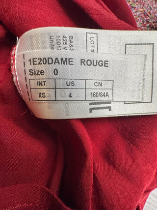 ba&sh Dame Blouse XS Red Print Metallic Ruffle Neck Top