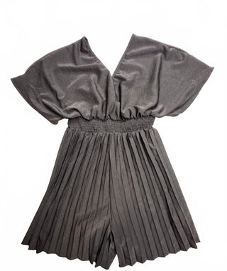 SHEIN Black Pleated V-Neck Romper Flut Wide Sleeves L