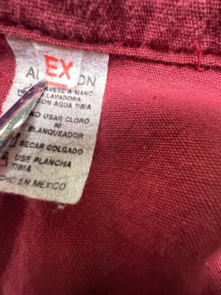 Men's Mexican Guayabera Burgundy Embroidered Shirt XL Birds
