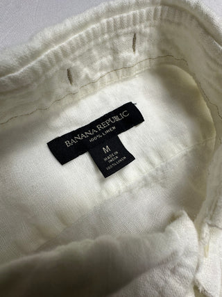 Banana Republic Men's White Linen Short Sleeve Button-Up M