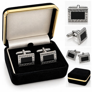 Men's Classic Black and Silver Rectangular Cufflinks/Black