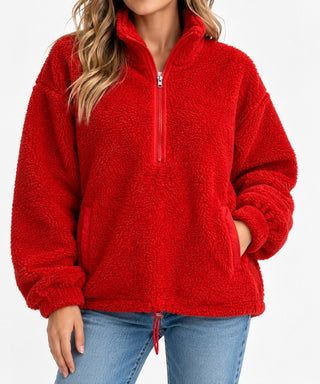 No Boundaries Women's Red Sherpa Fleece Pullover Large 12-14