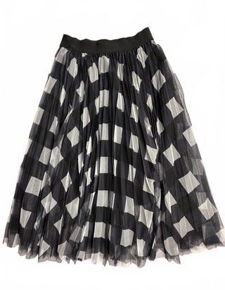 TABA Black White Geometric Tulle Mesh Maxi Skirt Size L